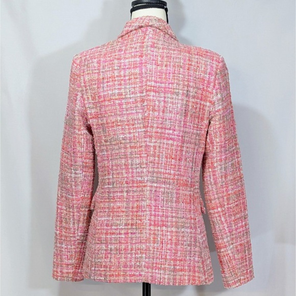 Aqua Pink Gold Tweed Double Breasted Blazer Jacket Size XS - Picture 4 of 16
